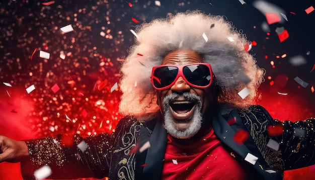 afro ethnic santa claus wishes everyone merry christmas with glasses confetti salute fireworks 564714 13163